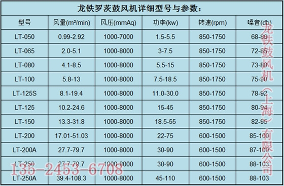 龙铁煤气专用罗茨鼓风机参数